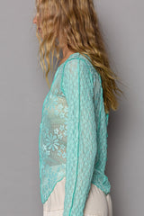 POL Exposed Seam Lace Knit Long Sleeve Top - Elegant & Versatile