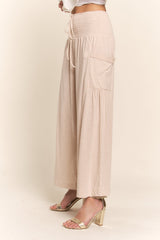 J.NNA Women's Boho Smocked Waist Wide Leg Pants with Pockets - Stylish & Comfortable Fashion