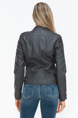 Snobbish Faux Leather Biker Jacket - Trendy, Edgy with Side Zip Pockets
