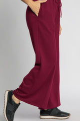 Umgee Women's Wide Leg Drawstring Pants with Pockets - Full Size Comfort