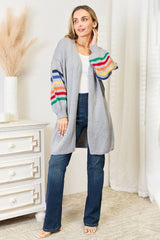 Vibrant Multicolored Stripe Open Front Longline Cardigan - Cozy Layering Essential