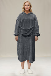 Double Take Full Size Hooded Midi Lounge Dress with Pockets - Comfortable and Stylish
