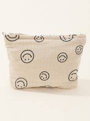 Zenana Corduroy Smile Clutch Bag - Trendy Pinstripe Design with Charming Smiley Face