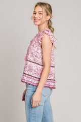 Chic Print Ruffle Sleeve Rayon Blouse - Cotton Bleu by Nu Lab