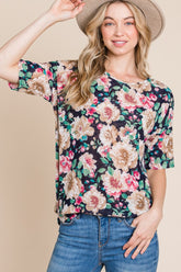 Chic Floral Round Neck T-Shirt for Women | BOMBOM Collection