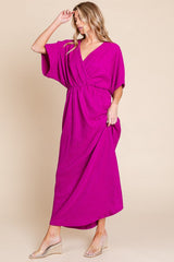 BOMBOM Surplice Maxi Dress with Pockets - Chic & Functional Women's Fashion