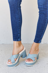 Weeboo Contrast Platform Sandals in Misty Blue | Stylish & Comfortable Mules
