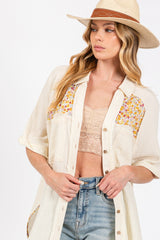 SAGE + FIG Women's Floral Detail Short Sleeve Cotton Button-Up Shirt