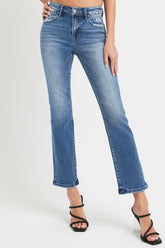 RISEN Women's Mid Rise Ankle Straight Jeans with Pockets - Stylish & Comfortable Denim