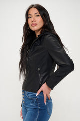 Coalition LA Vegan Leather Zip Up Hooded Jacket - Chic & Sustainable