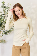 Culture Code Women's Ribbed Round Neck Long Sleeve Top - Stylish & Comfortable