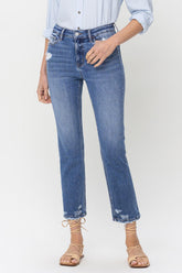 Lovervet Women's High Rise Raw Hem Straight Jeans - Trendy and Versatile Denim