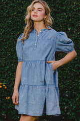 ODDI Women's Washed Tiered Mini Denim Dress - Stylish & Versatile