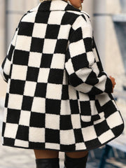 Women's Checkered Button Front Coat with Pockets - Cozy & Fashionable Outerwear