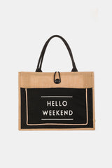 Fame Hello Weekend Burlap Tote Bag - Large, Durable & Stylish Carryall