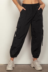 Trendy Y2K Elastic Waist Cargo Pants with Pockets & D Rings - Durable & Stylish