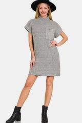 Zenana Women's Short Sleeve Ribbed Sweater Mini Dress - Chic & Versatile Wardrobe Staple