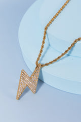 Elegant Brass Lightning Pendant Necklace with Cubic Zirconia