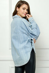 Veveret Relaxed Fit Button-Up Denim Top with Dropped Shoulders