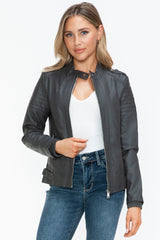 Snobbish Faux Leather Biker Jacket - Trendy, Edgy with Side Zip Pockets