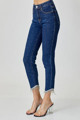 RISEN Embellished Mid Rise Crop Skinny Jeans - Trendy & Comfortable Denim