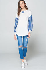 Super Lady French Terry Striped Long Sleeve Top - Chic Comfort for Every Season