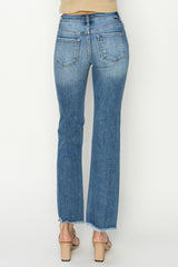 RISEN Mid-Rise Frayed Hem Bootcut Jeans - Trendy & Comfortable Denim