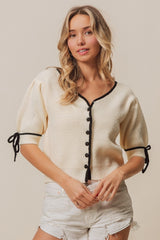 BiBi Contrast Binding Buttoned Cardigan - Stylish & Versatile Knitwear