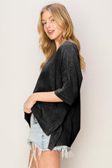 HYFVE V-Neck High-Low Cotton T-Shirt with Relaxed Fit