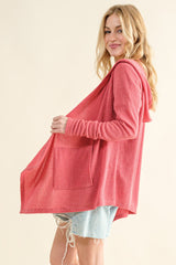 And The Why Full Size Thermal Hooded Cardigan with Pockets - Cozy & Stylish