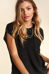 Haptics Women's Pocketed Round Neck Cap Sleeve Knit Top - Versatile Spring & Summer Essential