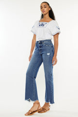 Kancan High Rise Slim Wide Leg Jeans - Comfort Stretch Denim with Raw Hem