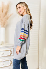 Vibrant Multicolored Stripe Open Front Longline Cardigan - Cozy Layering Essential
