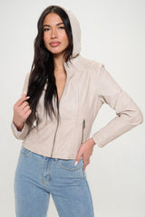 Coalition LA Vegan Leather Zip-Up Hooded Jacket - Stylish & Sustainable