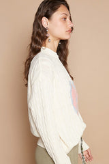 POL Cable-Knit Peace Patch Sweater with Relaxed Dropped Shoulder Design