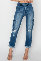 RISEN Women's High Rise Cargo Jeans - Trendy, Comfortable, and Versatile