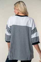 White Birch Women's Striped Contrast Round Neck Top - Fashionable Full Size