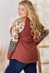Hailey & Co Full Size Leopard Waffle-Knit Blouse – Trendy & Cozy Women's Fashion