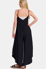 Zenana Women's Spaghetti Strap Wide Leg Overalls with Pockets | Chic & Versatile Rayon Jumpsuit