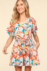 Tropical Floral Short Sleeve Tied Romper - Perfect Summer Outfit