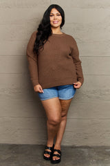 Zenana Plus Size High Low Waffle Knit Sweater - Chic & Cozy Fall Essential