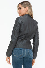Snobbish Faux Leather Biker Jacket - Trendy, Edgy with Side Zip Pockets