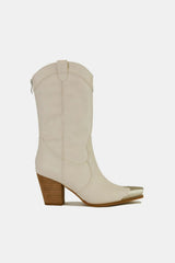 Beast Fashion Metal-Toe Block Heel Ankle Boots - Trendy Mid-Heel Footwear