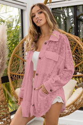 BiBi Oversized Lace Shacket with Front Pockets - Stylish Layering Essential