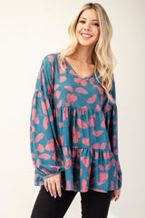 Celeste Women's Tiered Floral V-Neck Long Sleeve Blouse - Elegant & Chic
