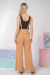 Vintage Style Texture Washed Wide Leg Cotton Overalls - VERY J