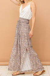 Trendy Printed Smocked Waist Slit Wide Leg Pants - Comfort & Style