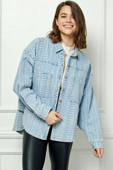 Veveret Relaxed Fit Button-Up Denim Top with Dropped Shoulders