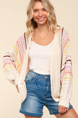 Haptics Women's Full Size Striped Crochet Open Front Cardigan - Boho Chic Layering Apparel