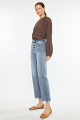 Kancan Women's High Rise Slim Wide Leg Jeans - Light Wash Denim